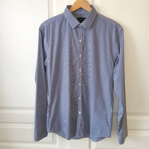 Tailored Athlete Men's Navy Gingham Check Essential Business Shirt Size L - Picture 1 of 13